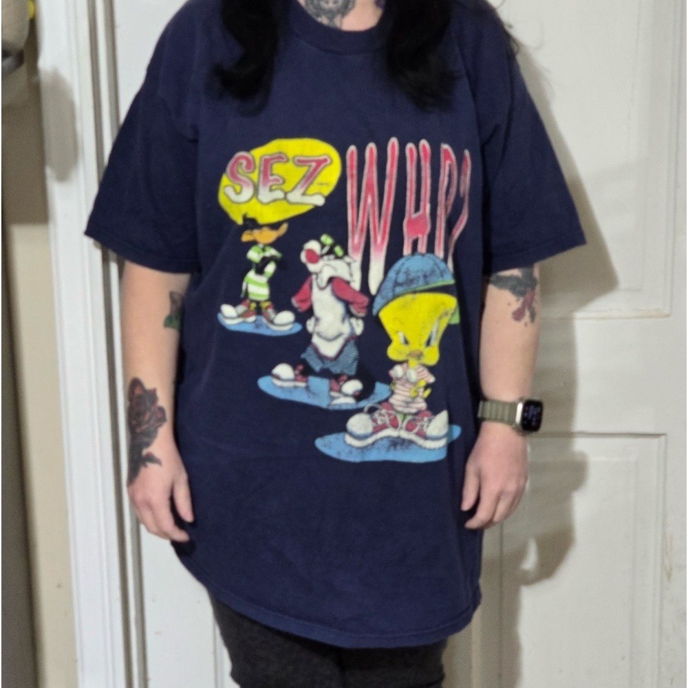 Vintage 90s Tweety Bird Looney Tunes Gangster Hip hop “Sez Who?” T Shirt Size XL